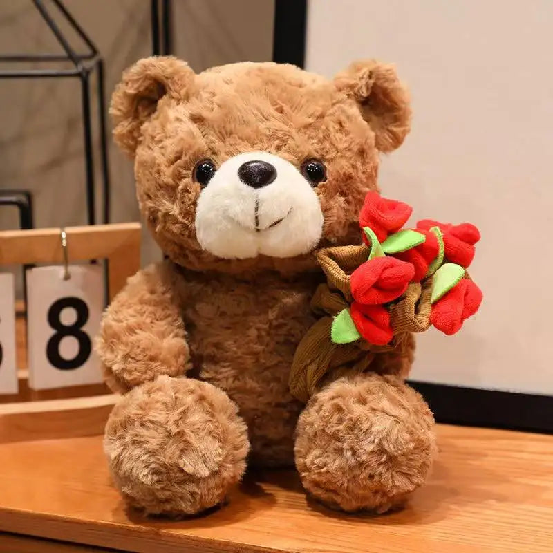 Latest Flower Hug Love Bear Kawaii Stuffed Plush Toy Christmas Doll Cartoon Anime Cute Children's Birthday Gift Fun Doll