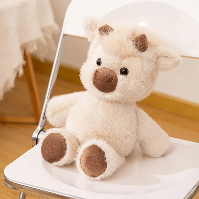 Kawaii Highland Cattle Plush Toy Huggable Running Cow Stuffed Animal Premium Soft Fabric Birthday Xmas Toys Companion Gift