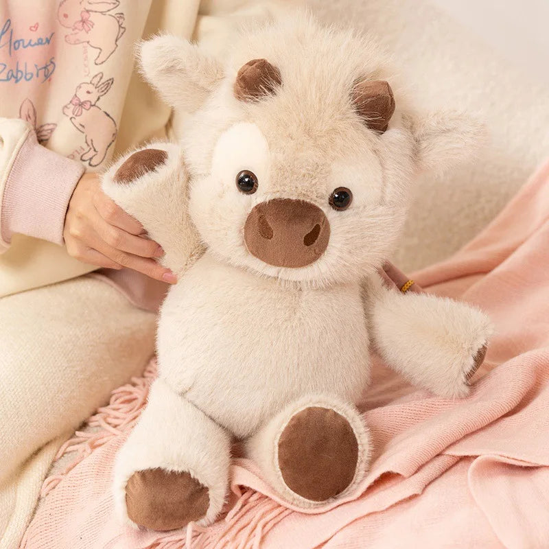 Kawaii Highland Cattle Plush Toy Huggable Running Cow Stuffed Animal Premium Soft Fabric Birthday Xmas Toys Companion Gift