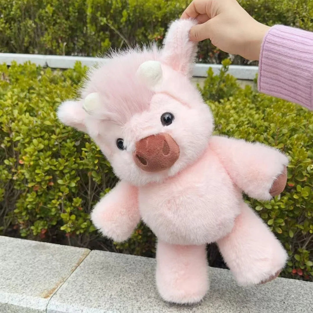 Kawaii Highland Cattle Plush Toy Huggable Running Cow Stuffed Animal Premium Soft Fabric Birthday Xmas Toys Companion Gift